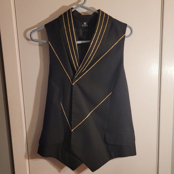 ESCA Black & Gold Glitter Uniform Style Vest Women’s Small Casino Costume Zipper - Picture 1 of 14